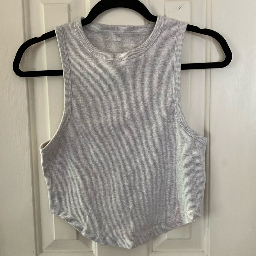 Aerie XL Cropped High Neck Tank Top with Curved Hem -Lt Grey